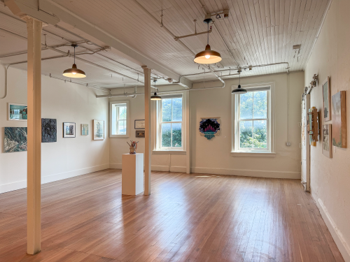 Installation view of SEEN SCENES (June 5-28, 2026), CREATE Member show at the Kinderhook Knitting Mill, Kinderhook NY